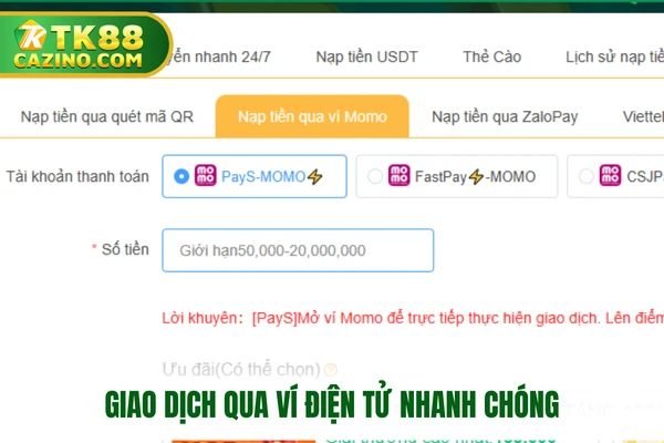 Giao dịch qua ví điện tử nhanh chóng