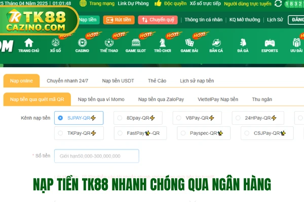 Nạp tiền TK88 nhanh chóng qua ngân hàng